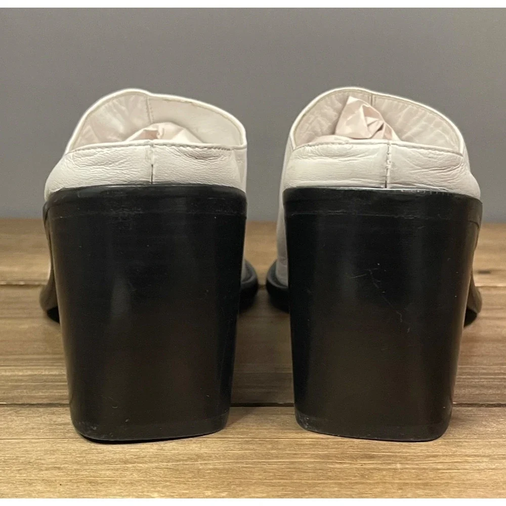 BY FAR Women's Block Heel Mule Clog Size 39 White Nappa Leather Pointed Toe - Picture 6 of 16